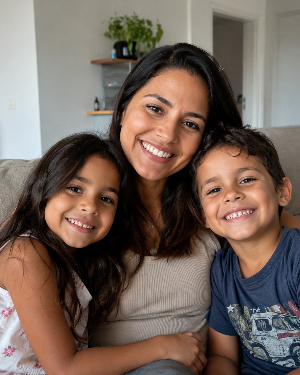 Isabella Monteiro com os filhos